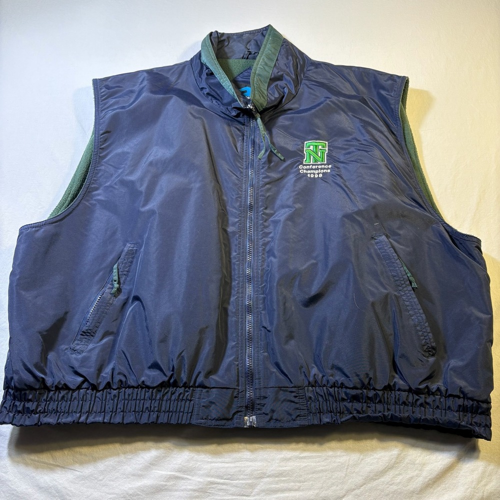 VTG New Trier Mens 3XL Navy Green Conference Champions 1998 Vest Fleece Lined